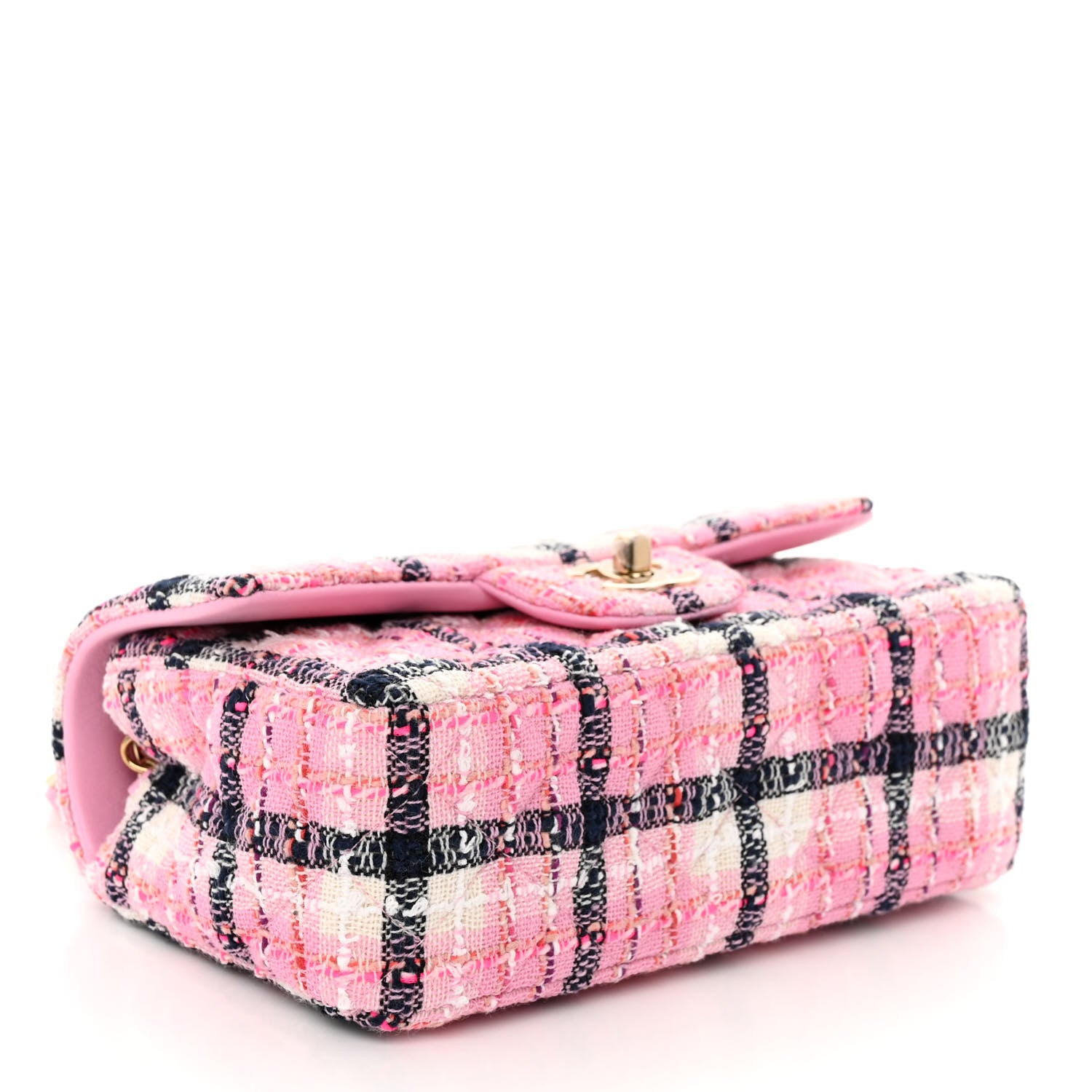 Chanel Metallic Tweed Quilted Mini Rectangular Flap Pink Navy White 4 of 11