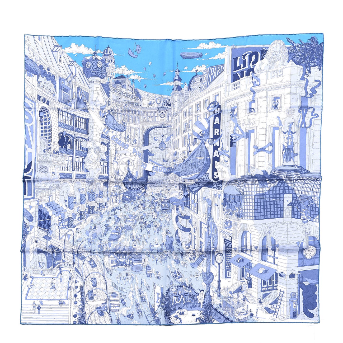 Silk Le Grand Prix du Faubourg Scarf 90 Bleu Azur Bleu Jean White