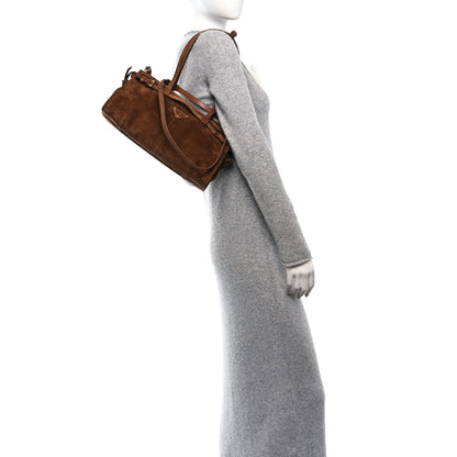 Prada Suede Triangle Medium Bonnie Shoulder Bag Cacao 2 of 9