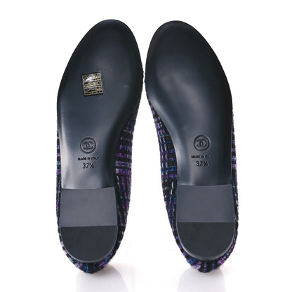 Chanel Wool Tweed Lambskin Cap Toe Ballerina Flats 37.5 Black Purple Blue White 6 of 9