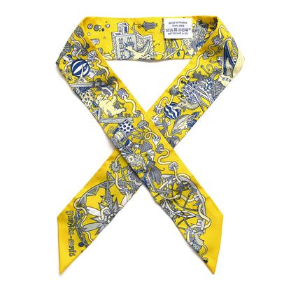 Hermes Silk La Folle Parade Twilly Jaune Vif Bleu Gris 1 of 5