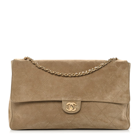 Suede Calfskin Souplissimo Maxi Flap Dark Beige