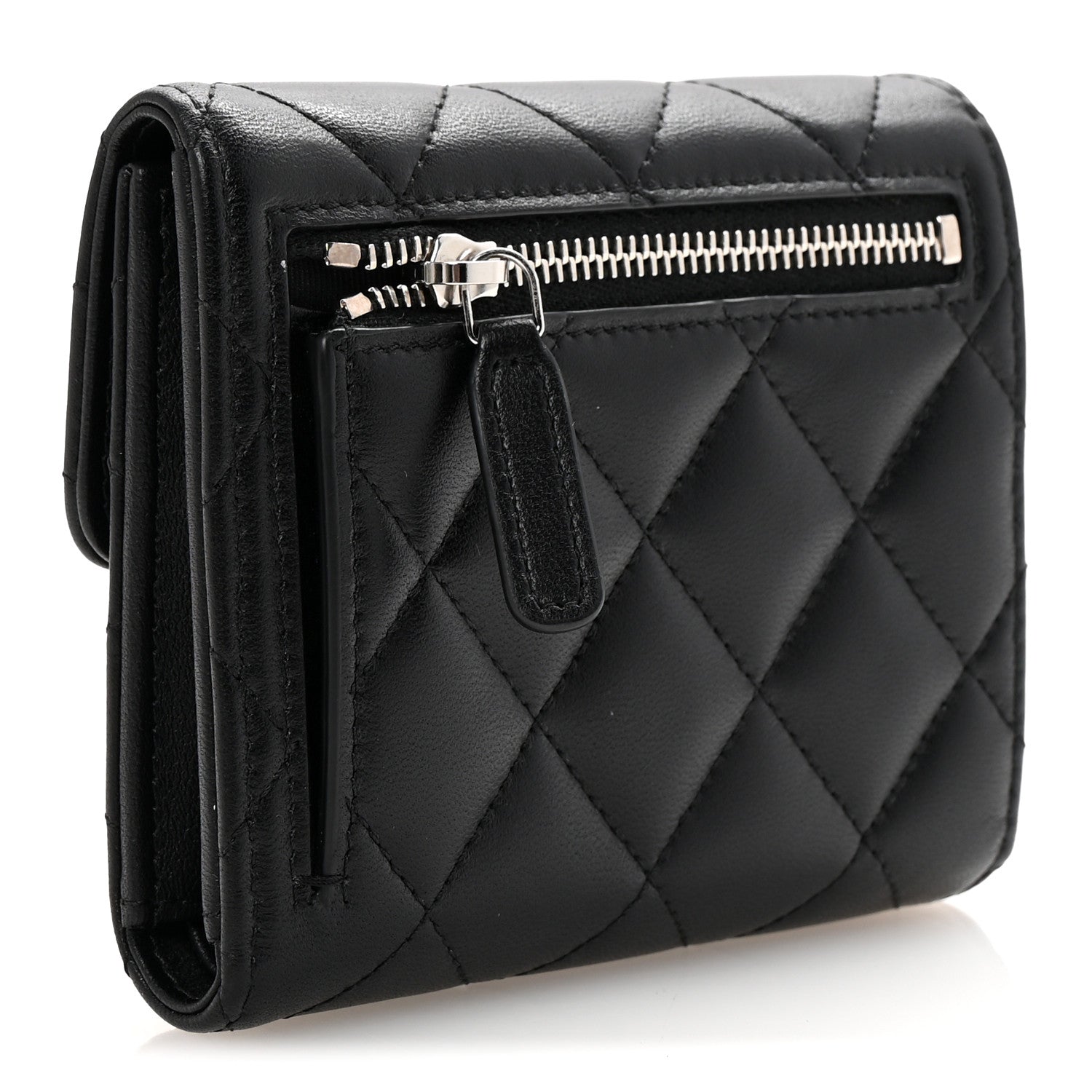 Chanel Lambskin Quilted Baguette Crystal Small Compact Wallet Black 3 of 9