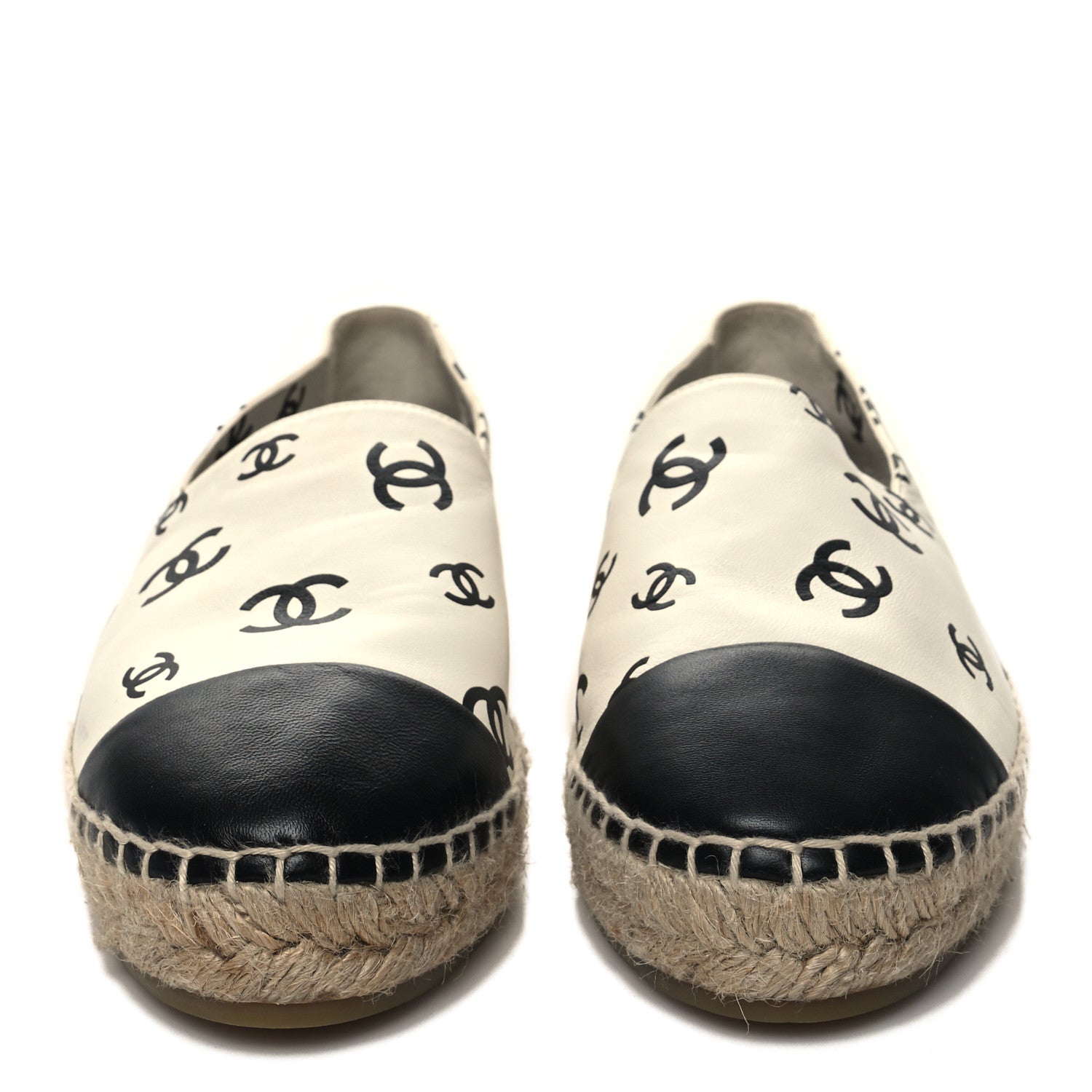 Chanel Lambskin Printed CC Espadrilles 40 White Black 2 of 9