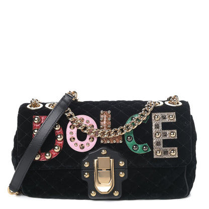 Dolce & Gabbana Velvet Watersnake Embellished Lucia Shoulder Bag Black 1 of 4
