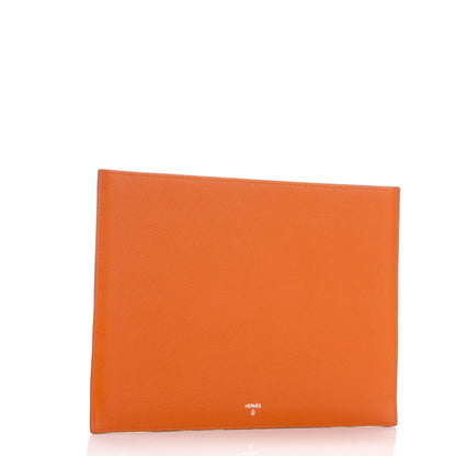 Hermes Togo Epsom Petit H Dolphin iPad Case Clutch Vert Olive Orange 3 of 8