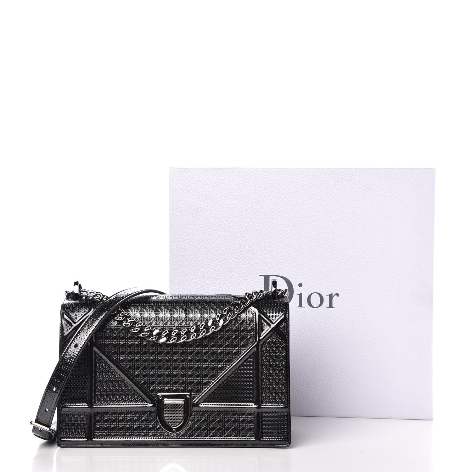 Christian Dior Metallic Patent Micro-Cannage Medium Diorama Flap Bag Graphite 8 of 8