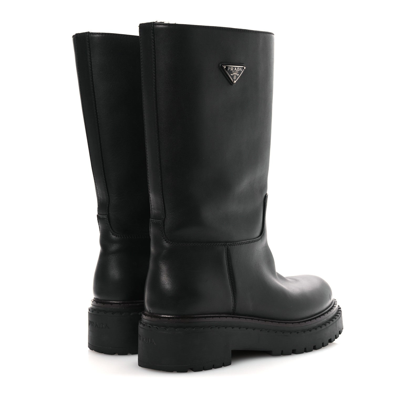 Prada Vitello Shearling Winter 2 Boots 39.5 Black 5 of 12