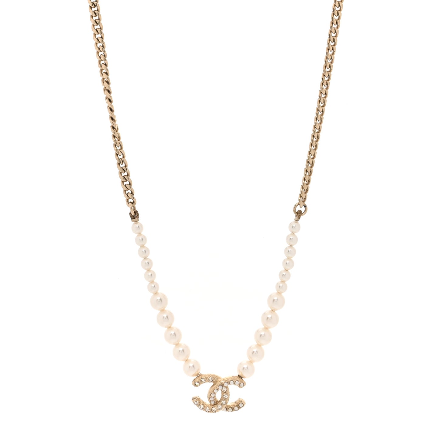Graduated Pearl Crystal CC Short Necklace Gold