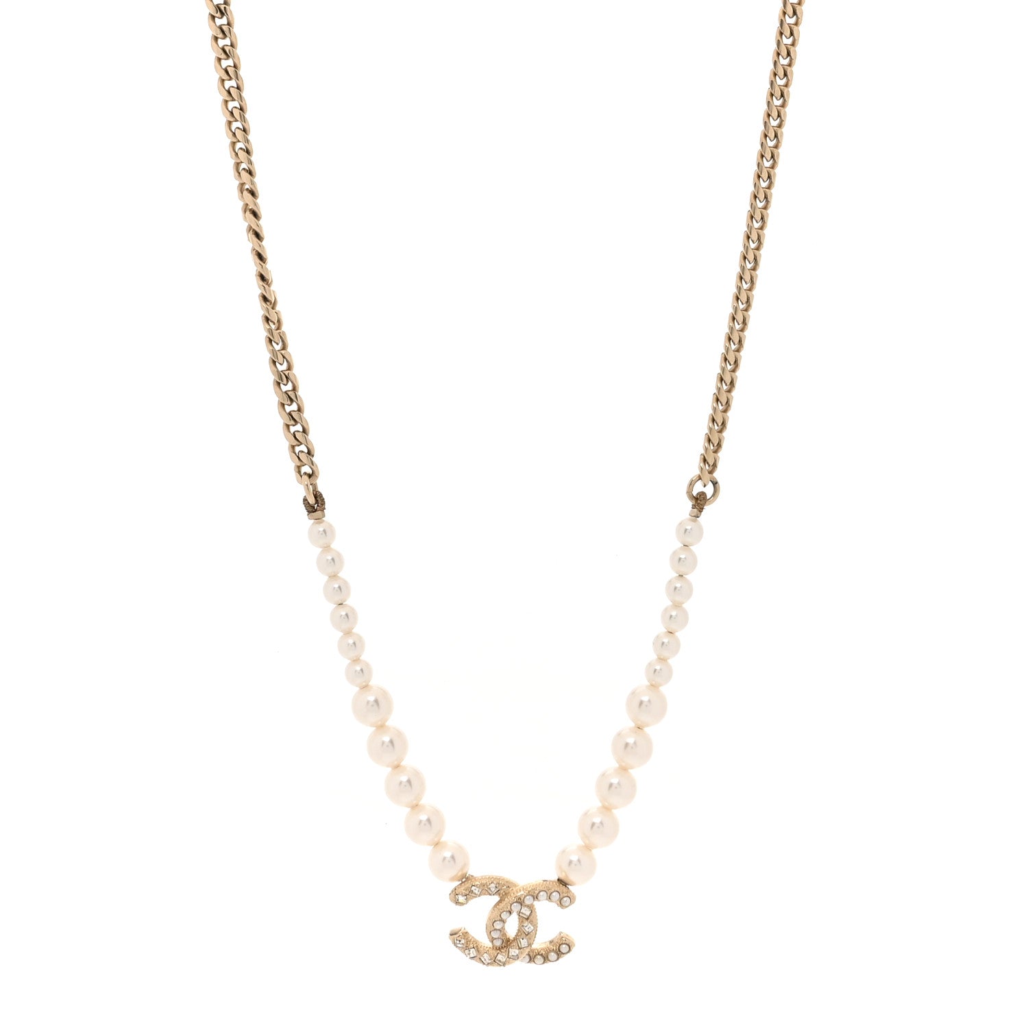 Chanel Graduated Pearl Crystal CC Short Necklace Gold 3 of 5