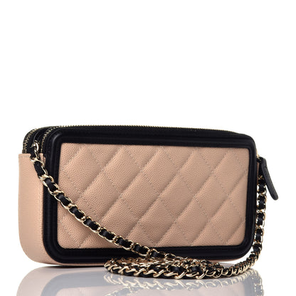 Chanel Caviar Quilted CC Filigree Clutch With Chain Beige Black 3 of 9