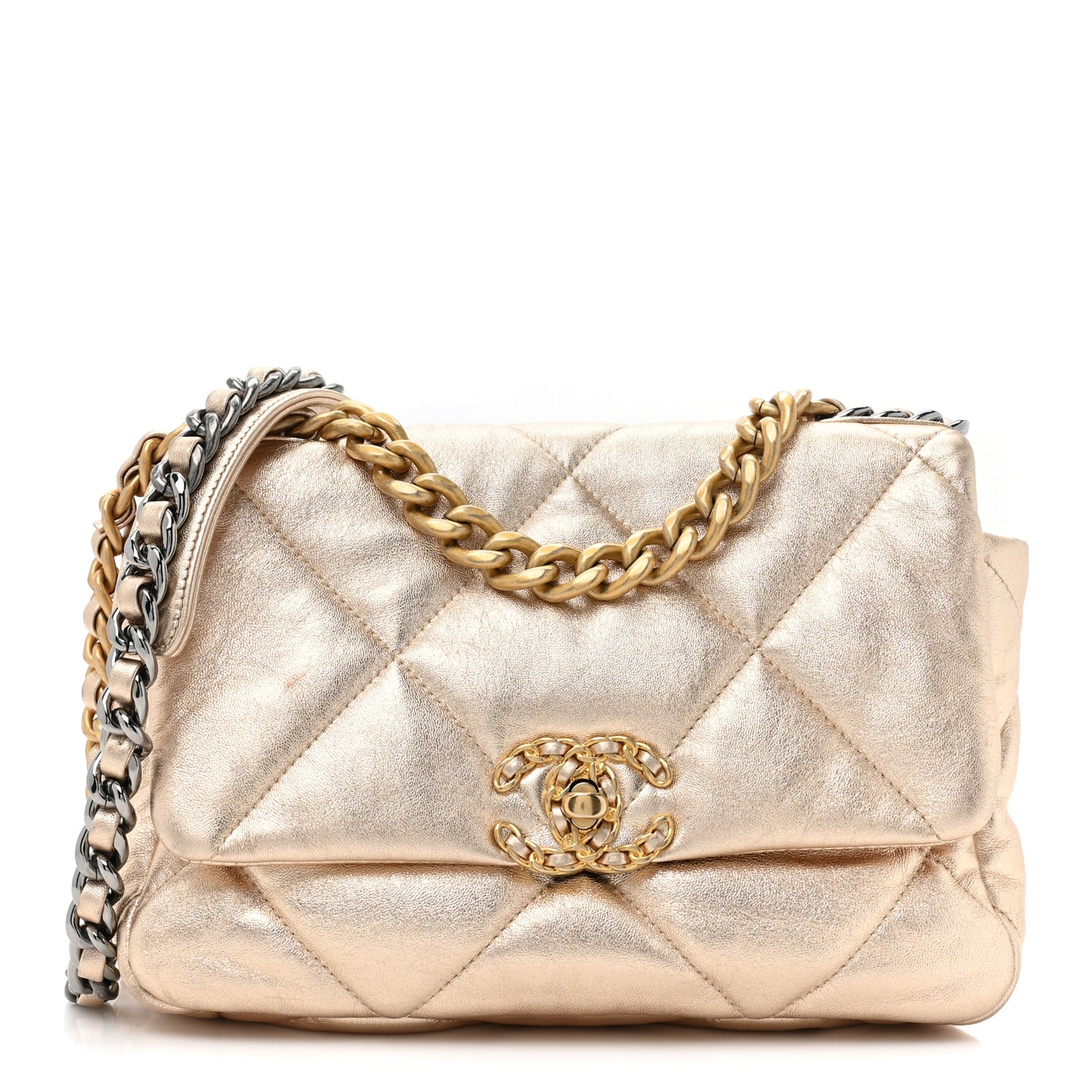 Metallic Lambskin Quilted Medium Chanel 19 Flap Gold