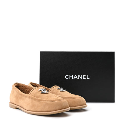 Chanel Suede Calfskin CC Loafers 39.5 Dark Beige 10 of 10