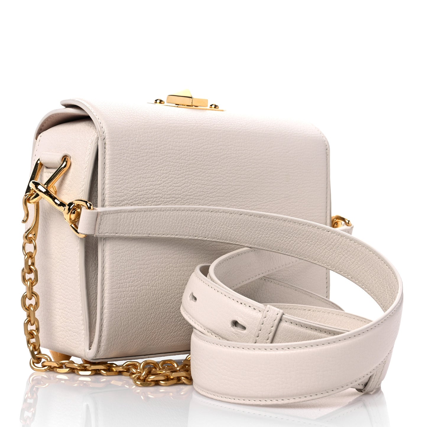 Silky Amish Grain Calfskin Box Shoulder Bag 19 Off White