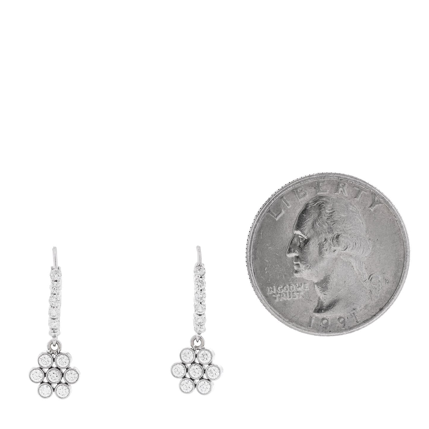 14K White Gold Diamond .50ctw Bezel Flower Drop Earrings