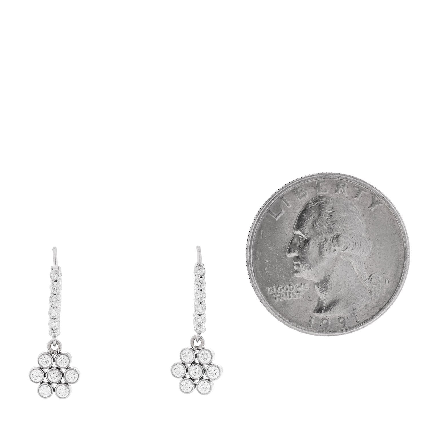 Parker & West by FASHIONPHILE 14K White Gold Diamond .50ctw Bezel Flower Drop Earrings 2 of 5
