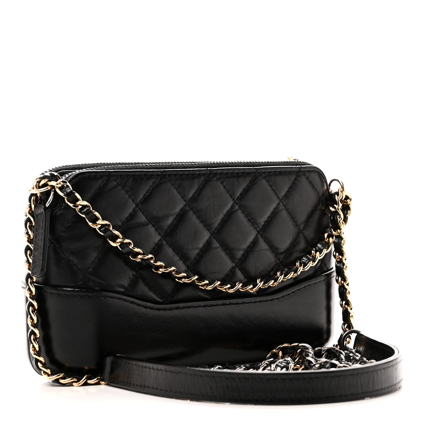 Aged Calfskin Quilted Small Gabrielle Clutch With Chain Black