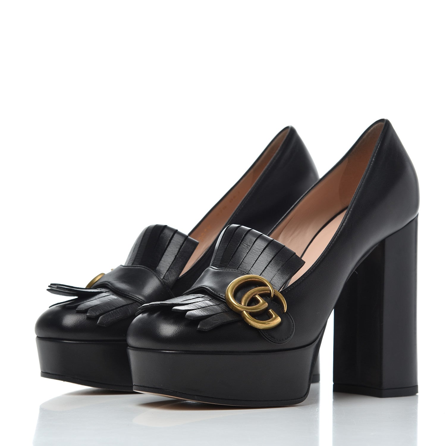 Gucci Malaga Kid GG Marmont Fringe Platform High Heel Loafer Pumps 37.5 Black 3 of 17