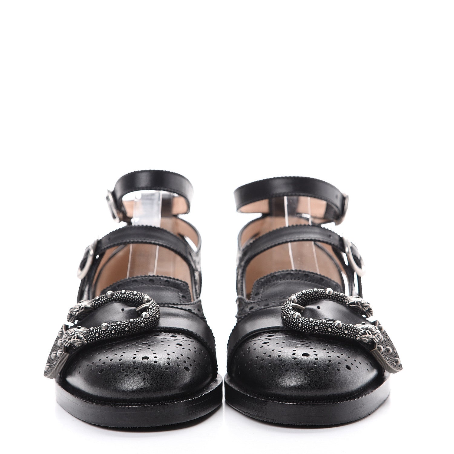 Gucci Calfskin Bee Embroidered Womens Queercore Brogue Wingtip Monk Strap Loafers 36.5 Black 2 of 8