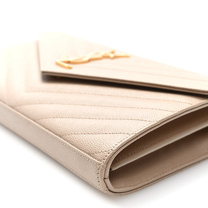 Saint Laurent Grain De Poudre Matelasse Chevron Monogram Chain Wallet Dark Beige 8 of 8