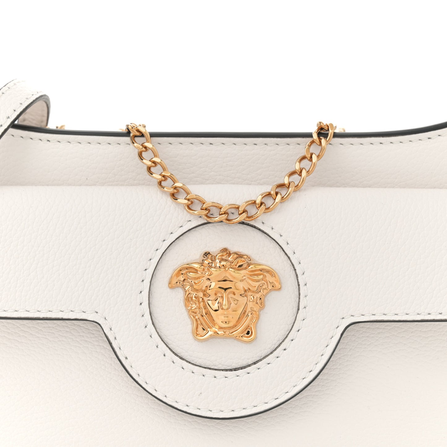 Grained Calfskin La Medusa Mini Crossbody Bag White