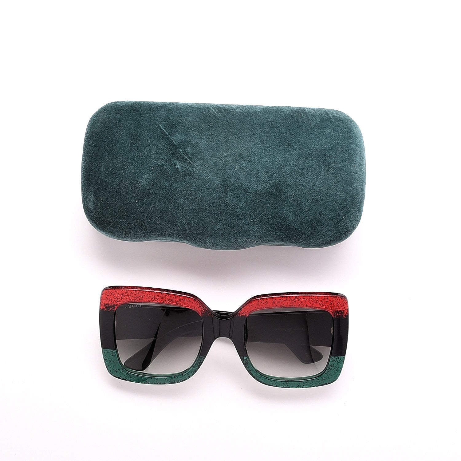 Gucci Square Frame GG0083S Sunglasses Glitter Red Black Green 7 of 8