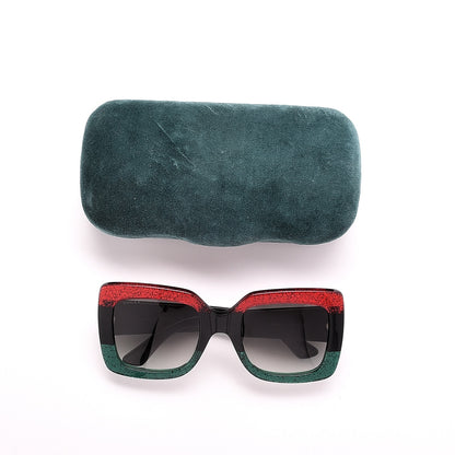 Gucci Square Frame GG0083S Sunglasses Glitter Red Black Green 7 of 8