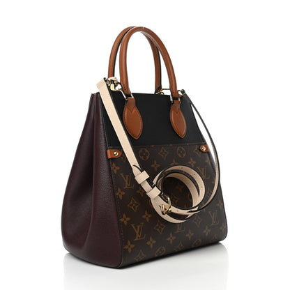 Louis Vuitton Calfskin Monogram Fold Tote MM Black Wine Cream 3 of 10