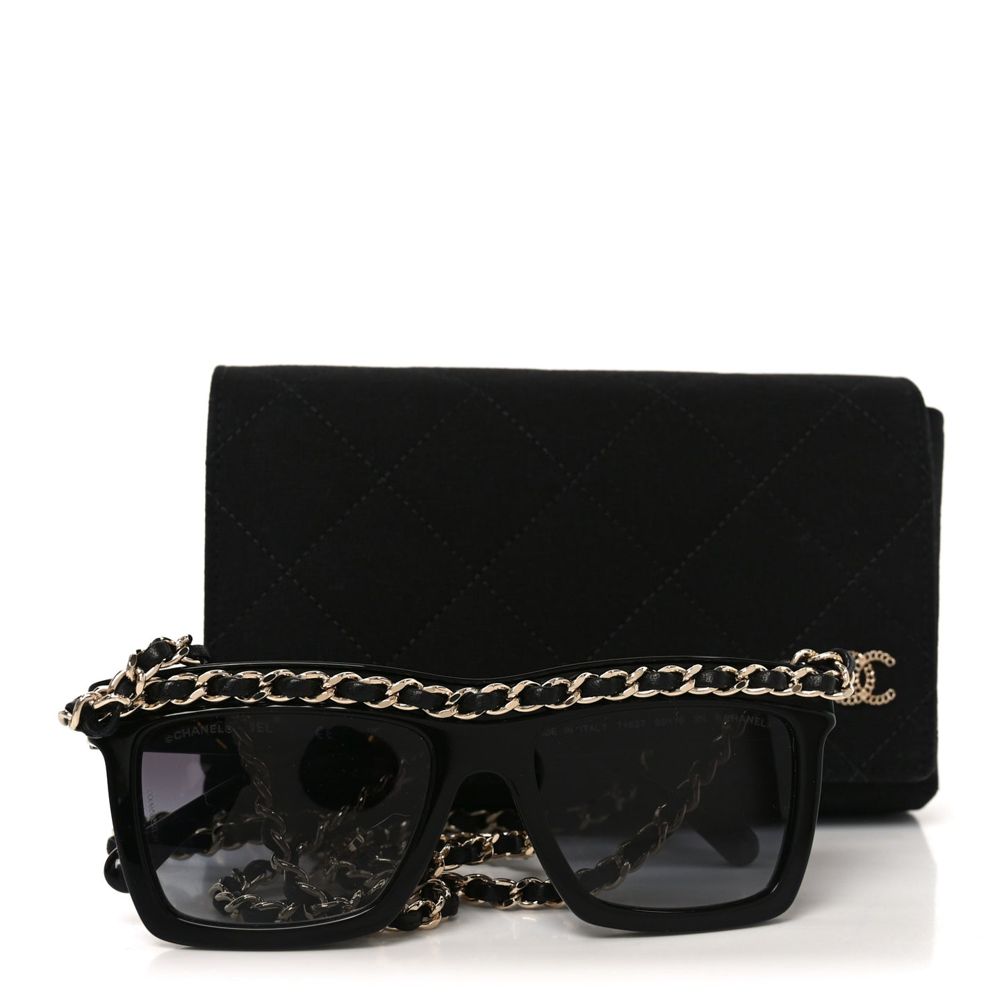Acetate Metal Calfskin Chain Rectangle Sunglasses 71627 Black