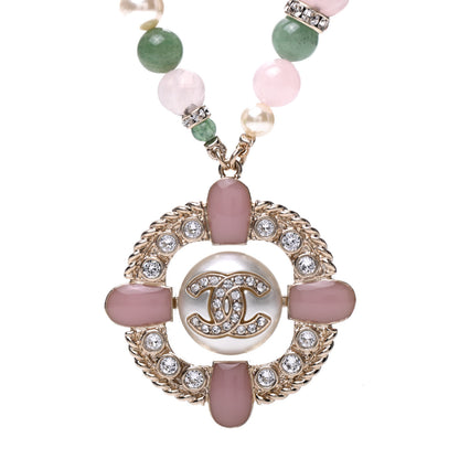 Chanel Crystal Pearl Gripoix Poured Glass Necklace Gold Green White Pink 4 of 6