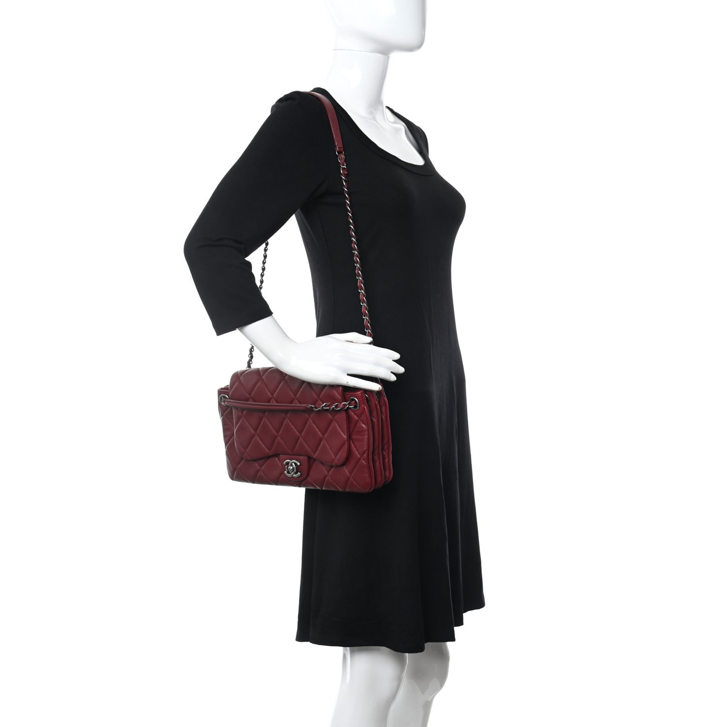 Lambskin Quilted Chanel 3 Accordion Flap Bag Red
