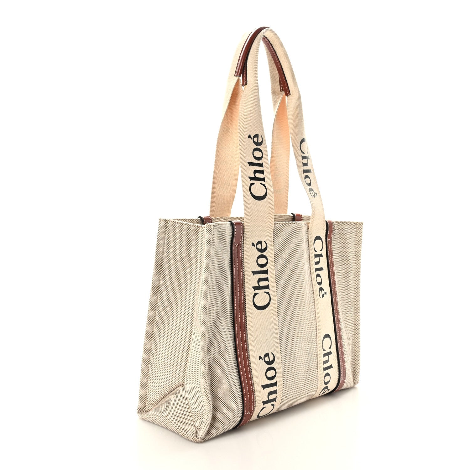 Chloe Cotton Calfskin Medium Woody Ribbon Tote White Brown 3 of 8