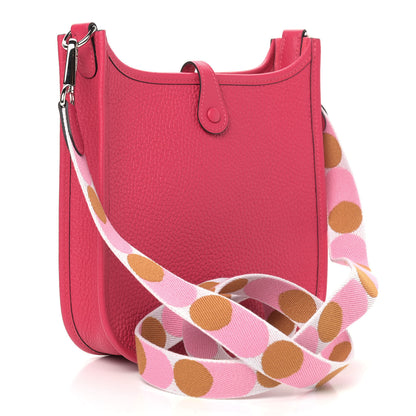 Hermes Taurillon Clemence Flipperball Sangle Evelyne TPM Framboise 2 of 8