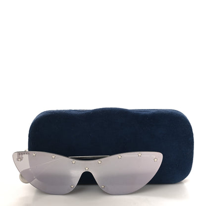 Gucci Metal Rimless Star Studded 90mm Cat Eye GG0666S Sunglasses Mirror Silver 7 of 7