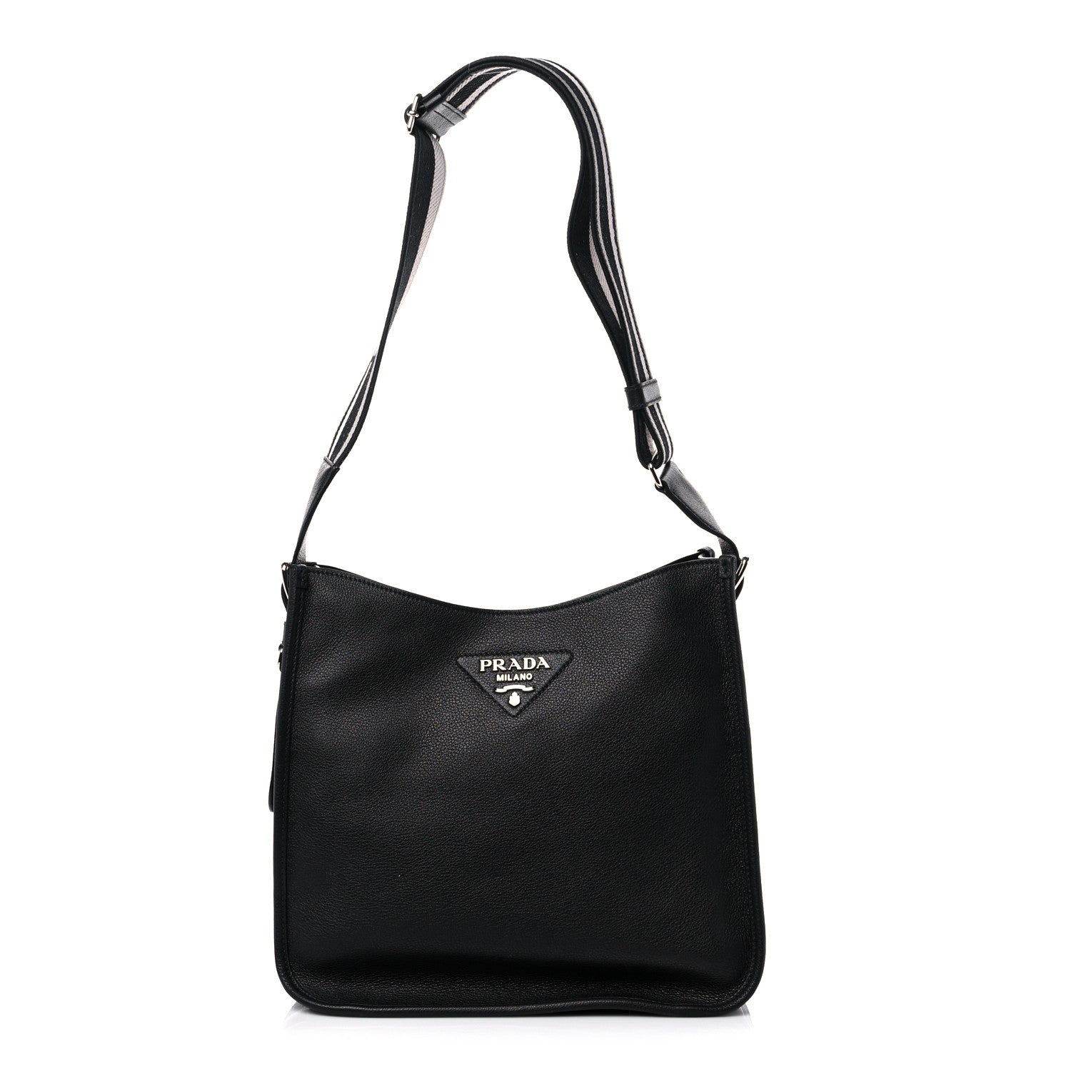 Prada Vitello Daino Soft Hobo Messenger Bag Black 1 of 10