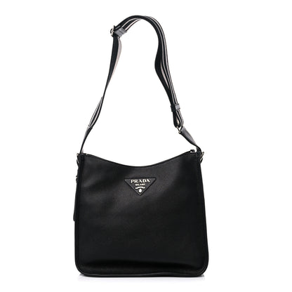 Prada Vitello Daino Soft Hobo Messenger Bag Black 1 of 10