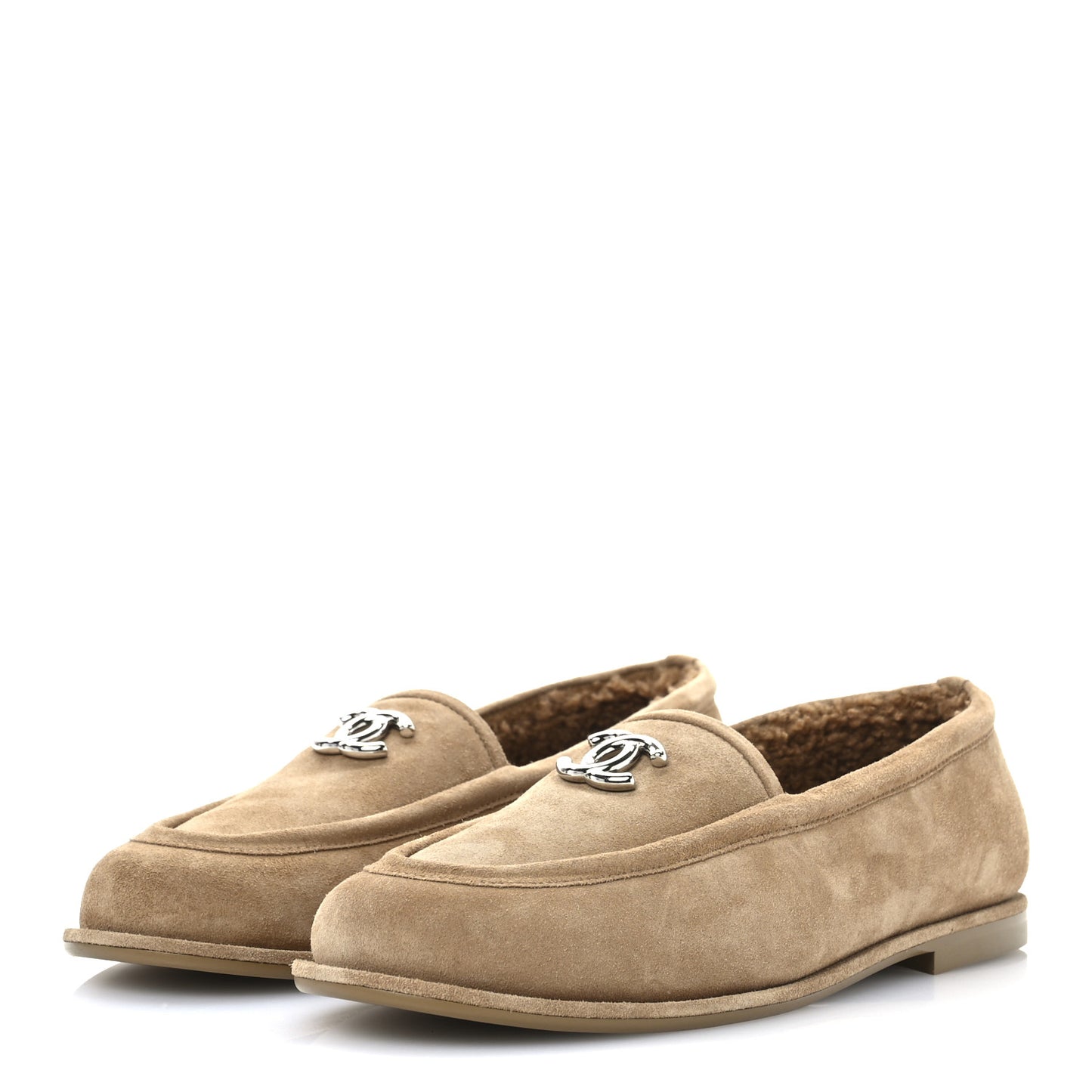 Suede Calfskin CC Loafers 41 Dark Beige