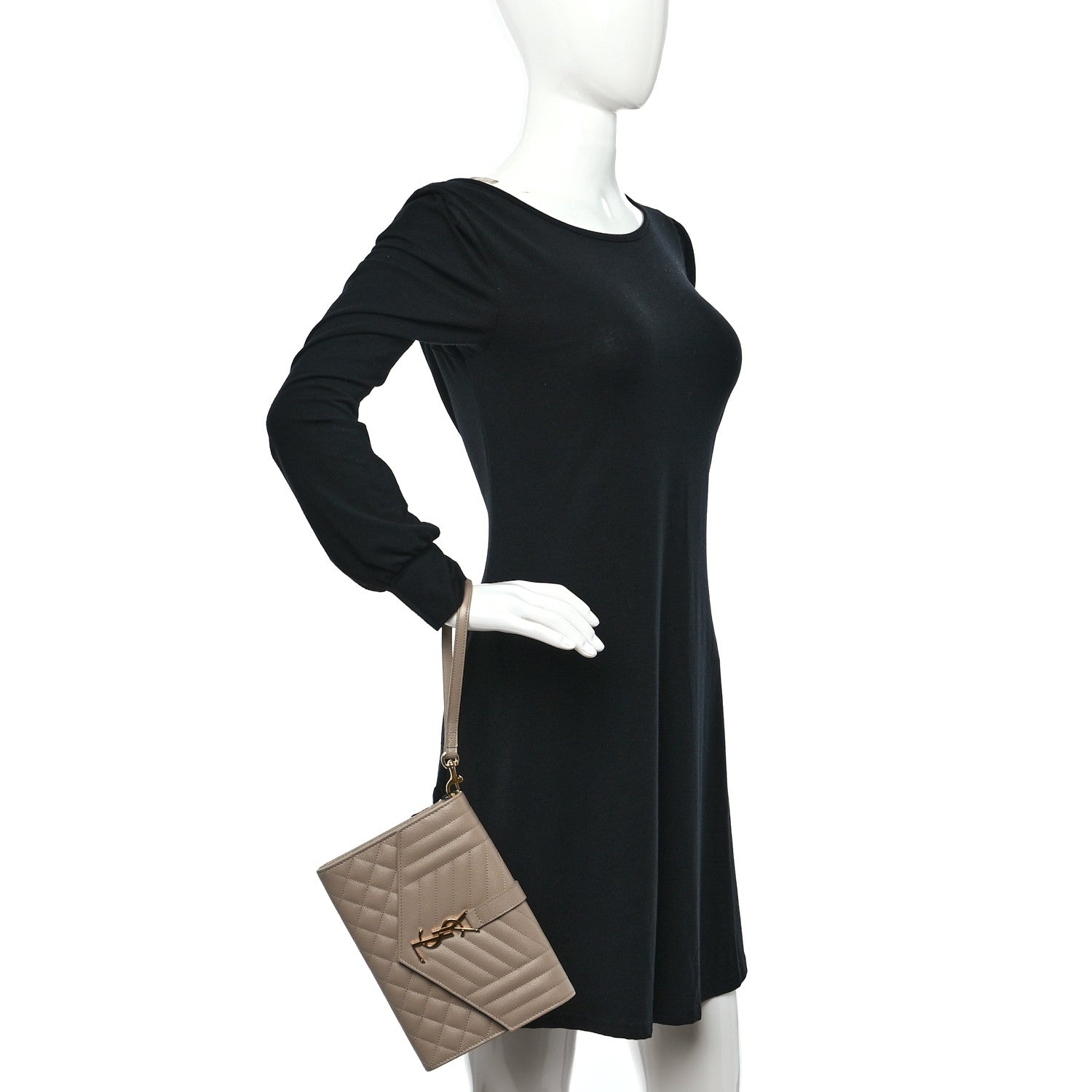 Saint Laurent Grain De Poudre Textured Mixed Matelasse Triquilt Monogram Clutch Dark Beige 2 of 10