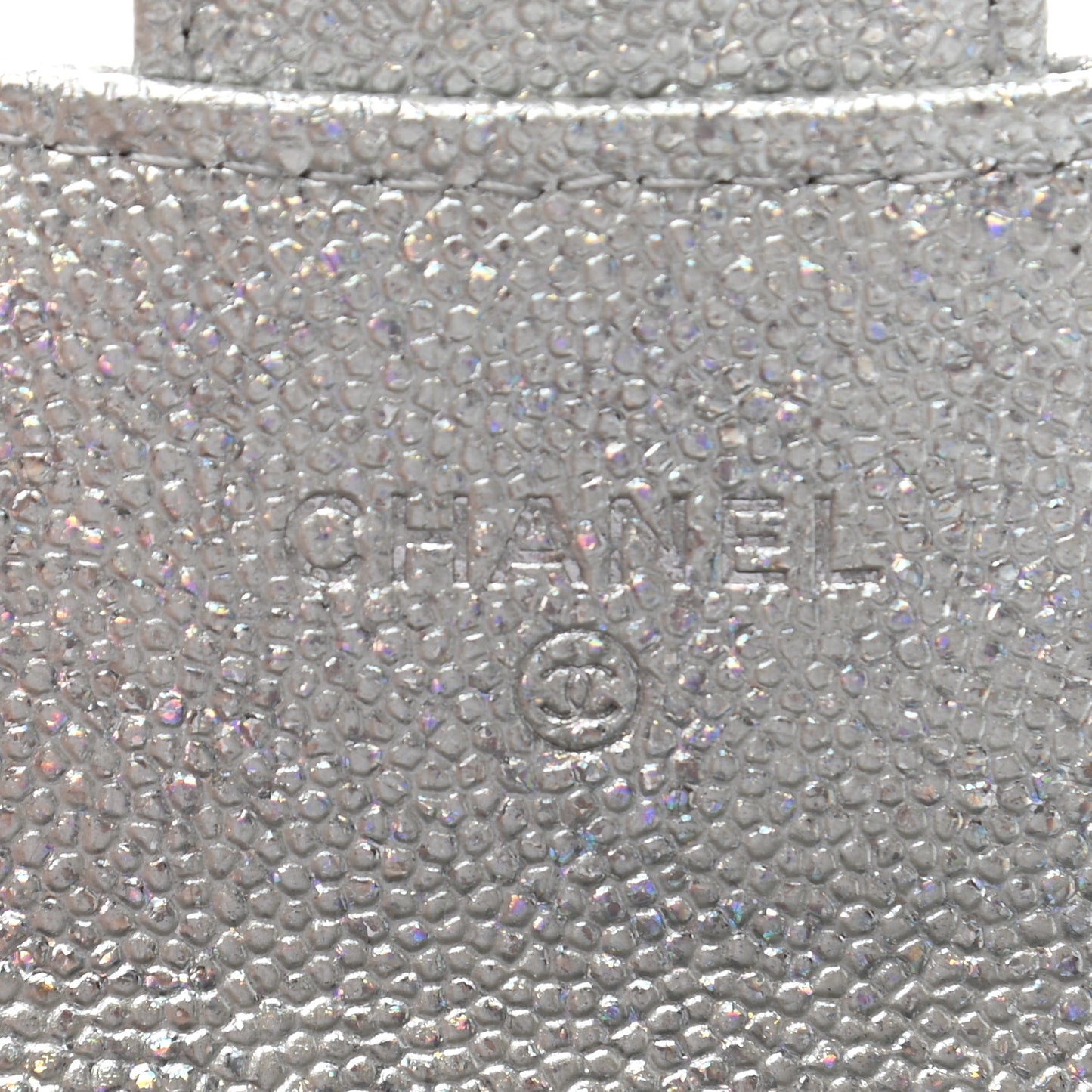 Glittered Metallic Caviar Quilted Flap Card Holder Wallet Silver