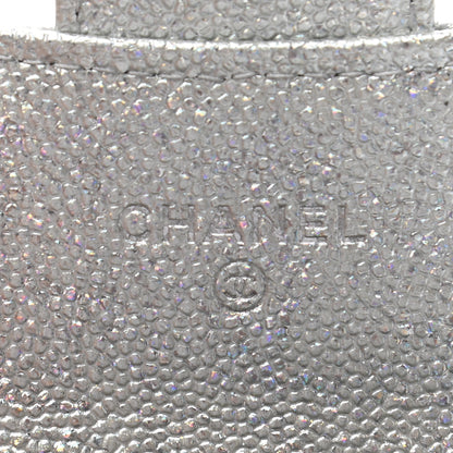 Chanel Glittered Metallic Caviar Quilted Flap Card Holder Wallet Silver 6 of 9
