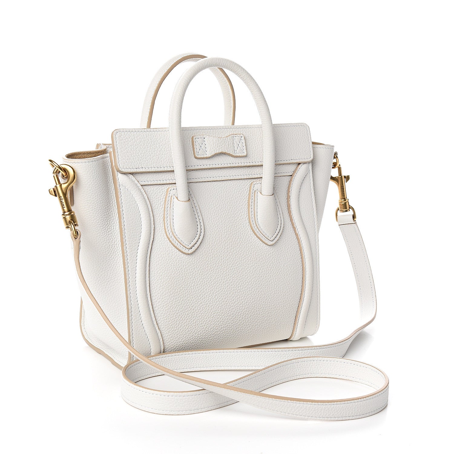 Celine Drummed Calfskin Nano Luggage Optic White 2 of 9