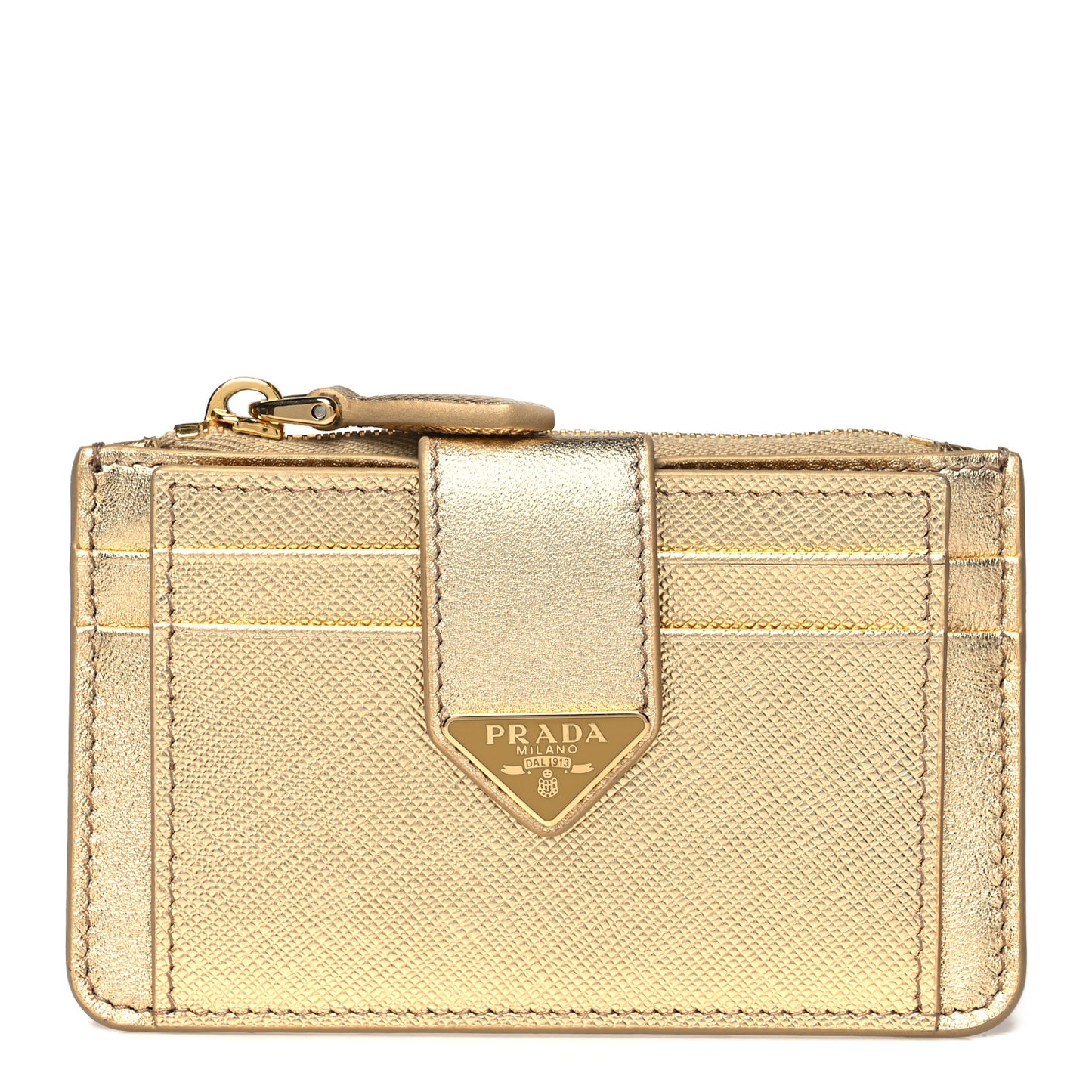Saffiano Metal Tab Card Case Metallic Gold