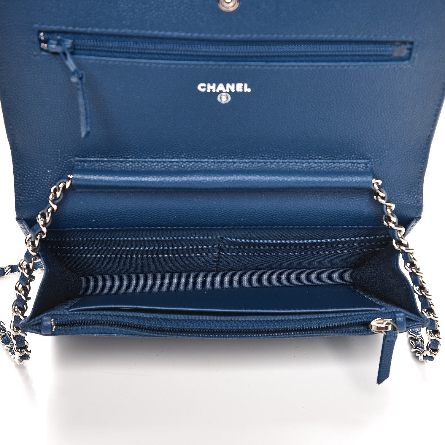 Chanel Caviar Chevron Wallet On Chain WOC Navy 5 of 8