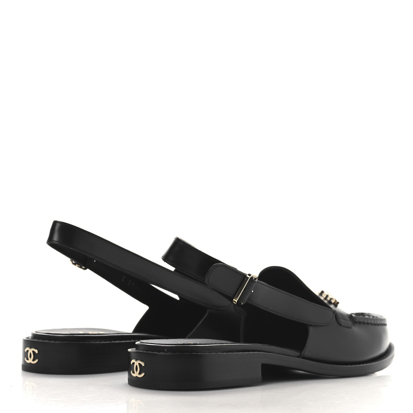 Calfskin Crystal CC Slingback Sandals 39.5 Black