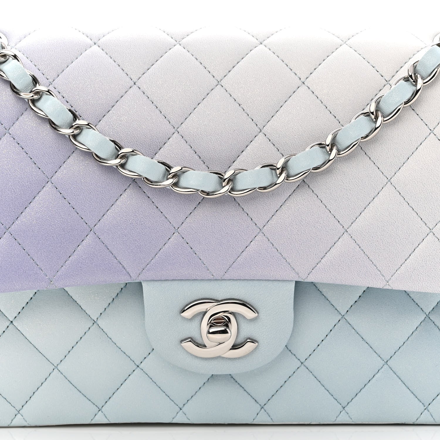 Chanel Perforated Lambskin Quilted Medium Double Flap Light Blue Light Purple White 8 of 14