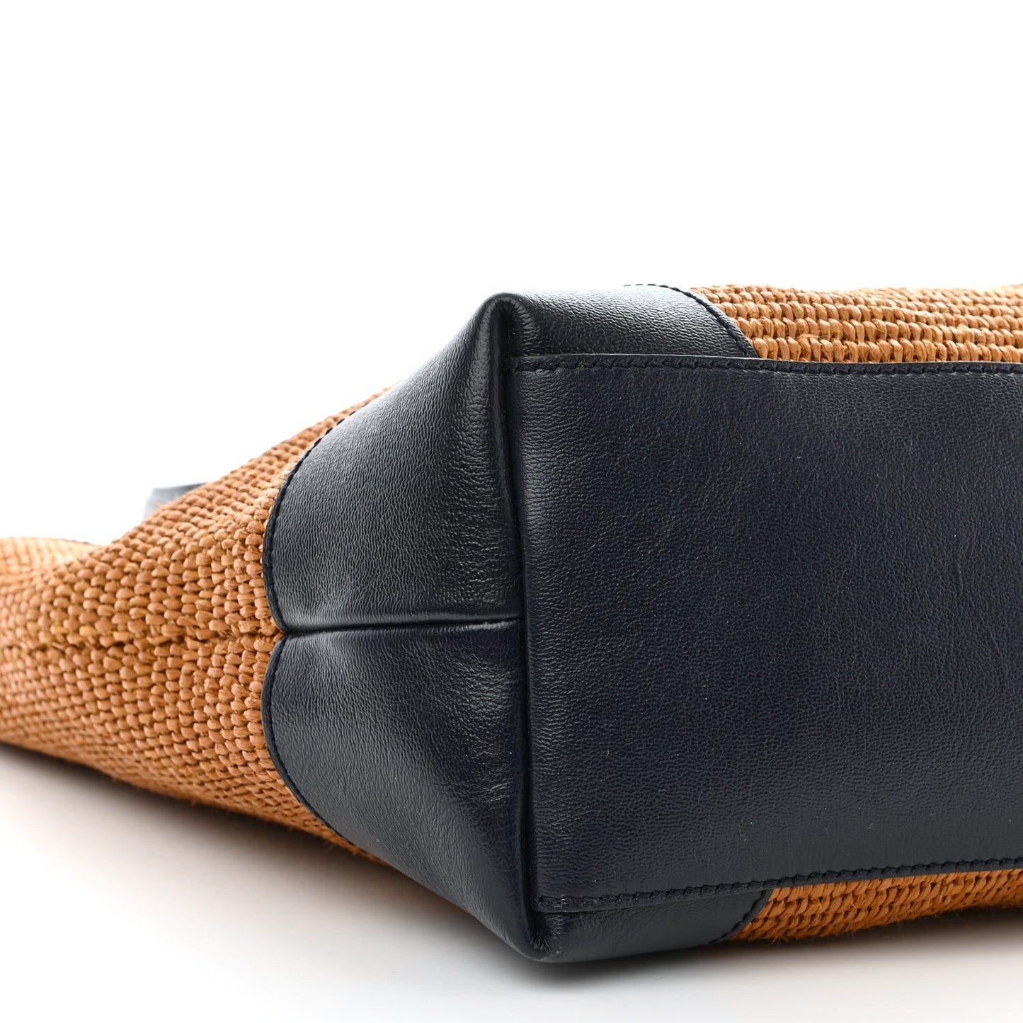 Straw Lux Calfskin Web Medium Ophidia Shopping Tote Dark Natural Blue