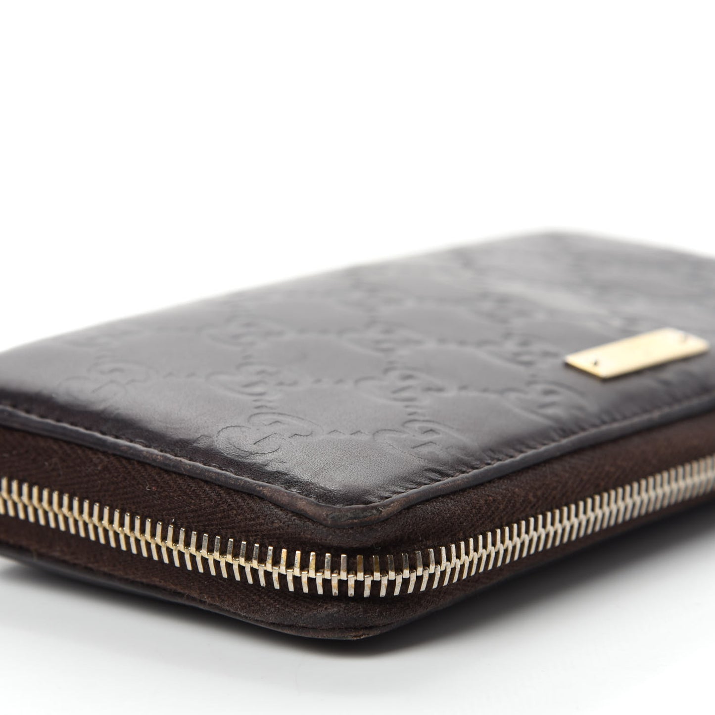 Guccissima Margaux Calfskin Metal Bar Zip Around Wallet Chocolate