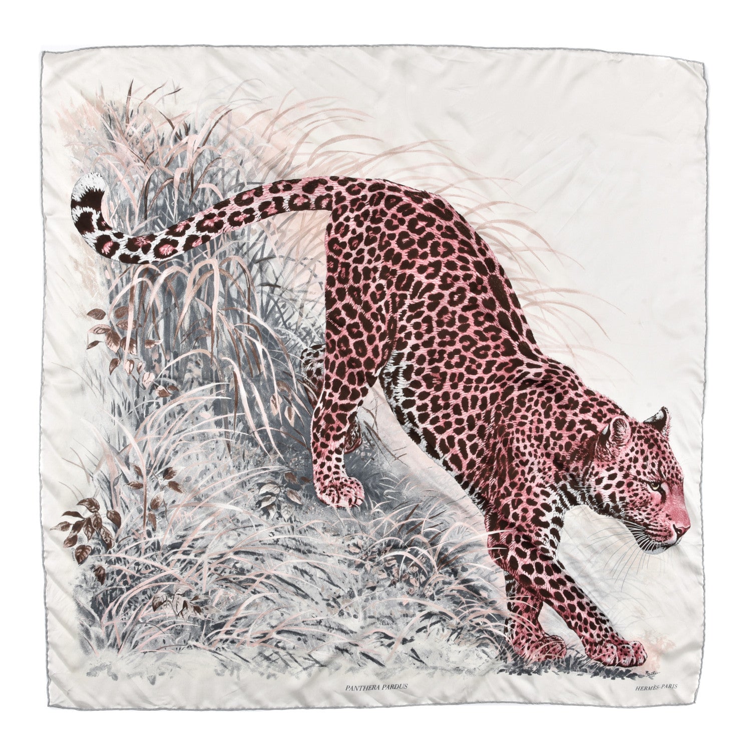 Hermes Silk Panthera Pardus Scarf 140 Gris Chine Rose Ardoise 1 of 4