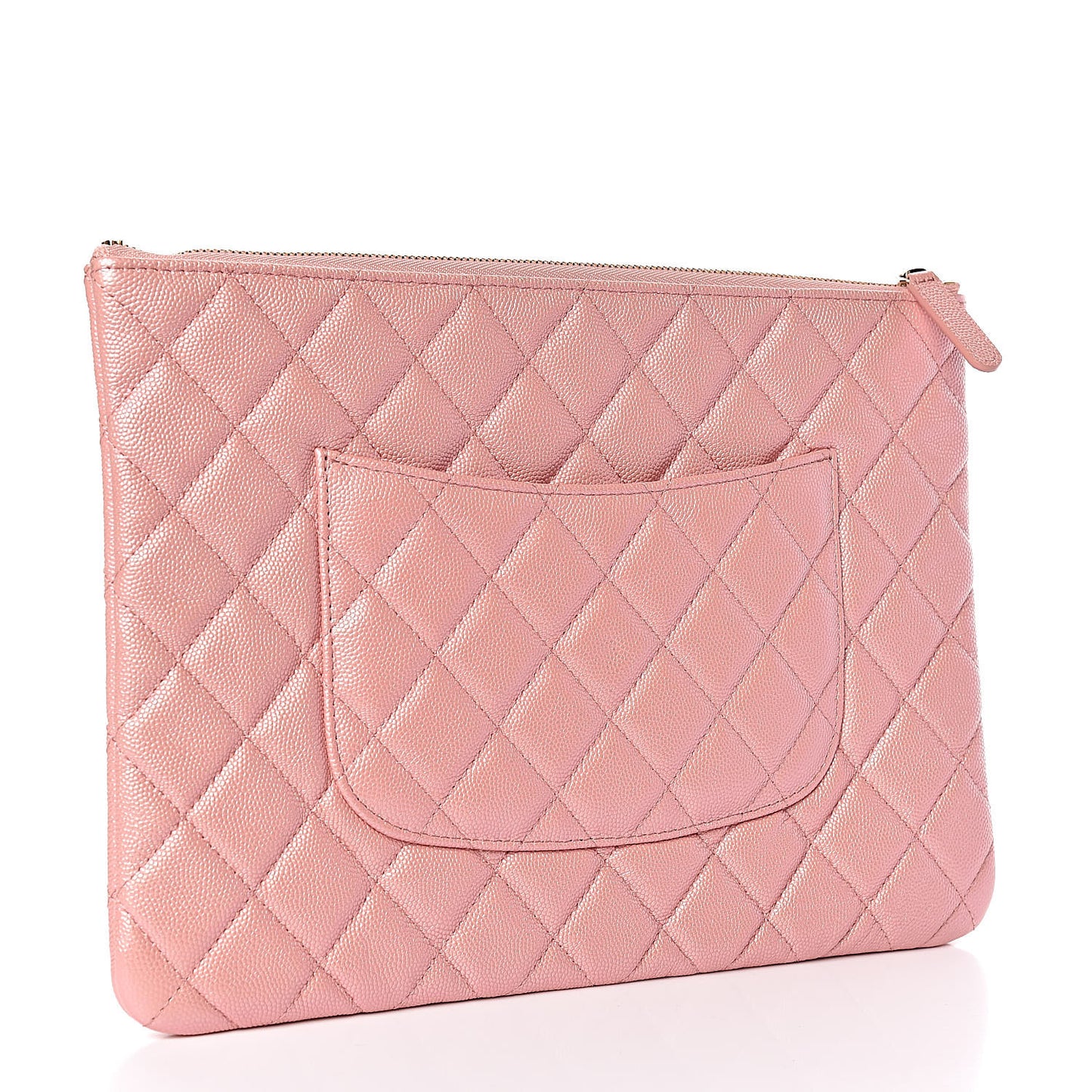 Iridescent Caviar Quilted Medium Cosmetic Case Rose Pink