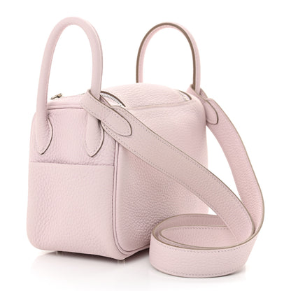 Hermes Taurillon Clemence Verso Mini Lindy 20 Mauve Pale Mushroom 3 of 11